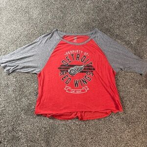 NHL Detroit Red Wings Women’s Raglan T-Shirt Tee Red Gray 2XL